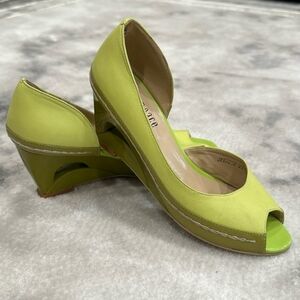 Lime Green Peep-Toe Wedge Heels